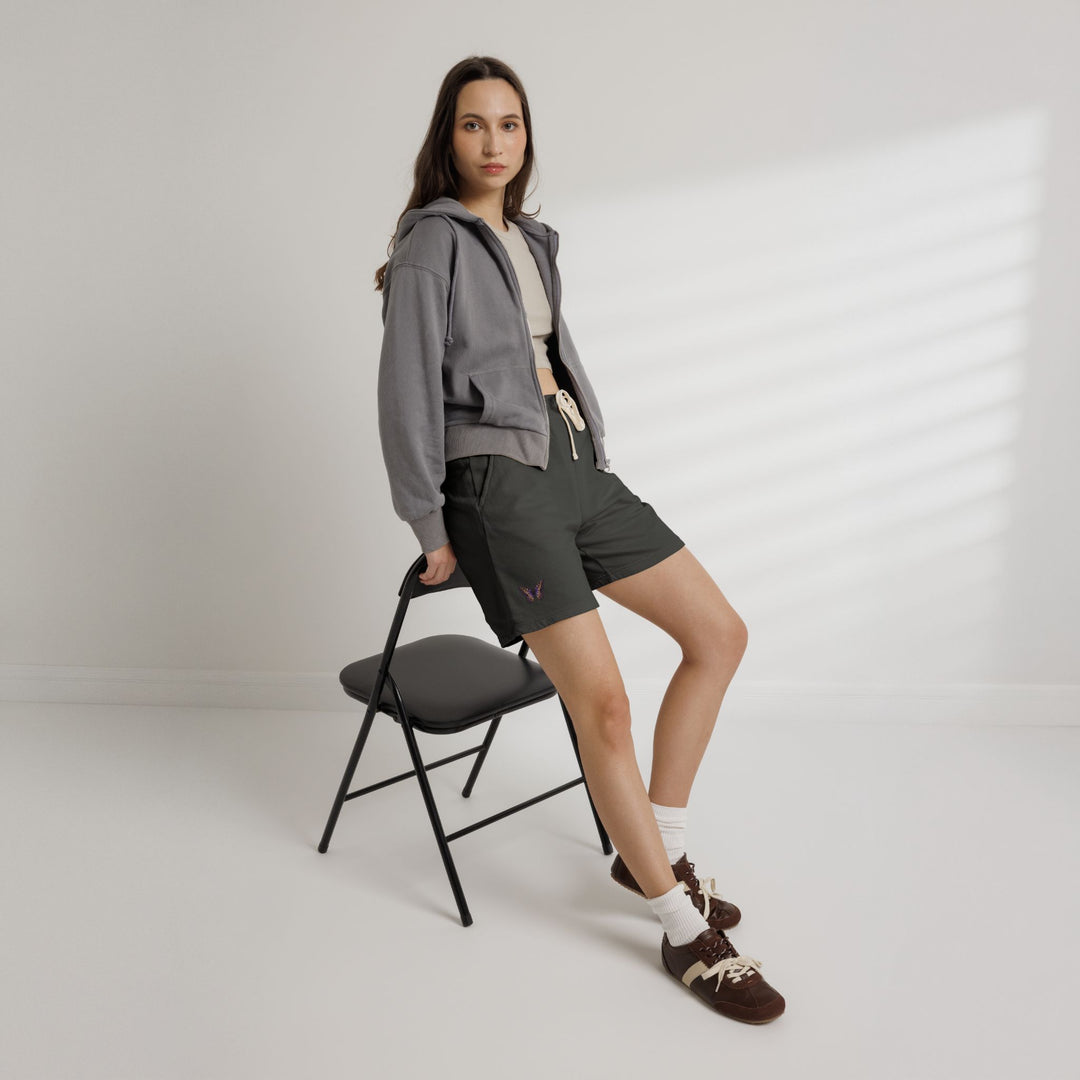 Butterfly Embroidered Fleece Sweat Shorts
