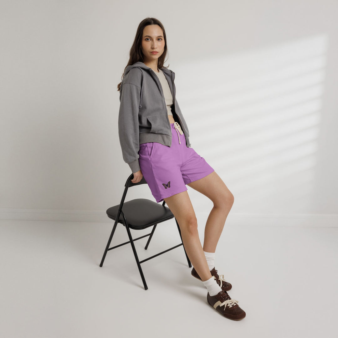 Butterfly Embroidered Fleece Sweat Shorts