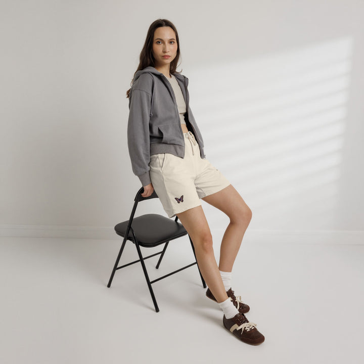 Butterfly Embroidered Fleece Sweat Shorts
