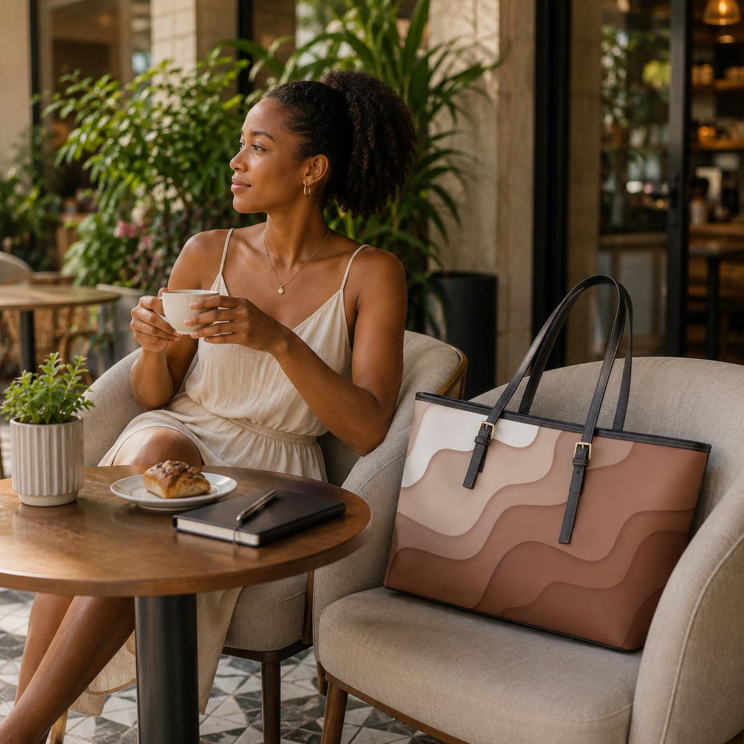 Berry Caye® Brown Wave Leather Shoulder Bag