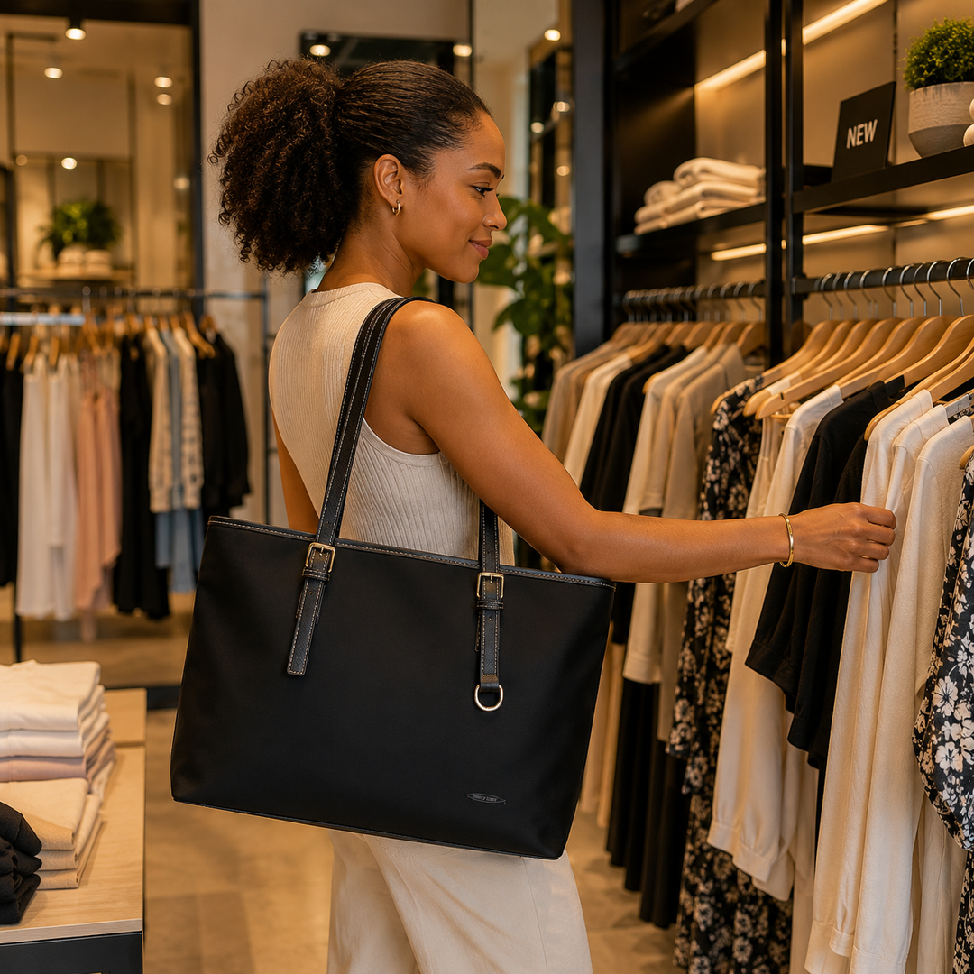 Berry Caye® Black Leather Shoulder Bag