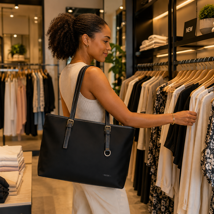 Berry Caye® Black Leather Shoulder Bag